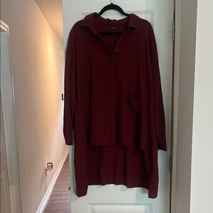 For Cynthia Burgundy Long Sleeve hi low Shirt size 1X